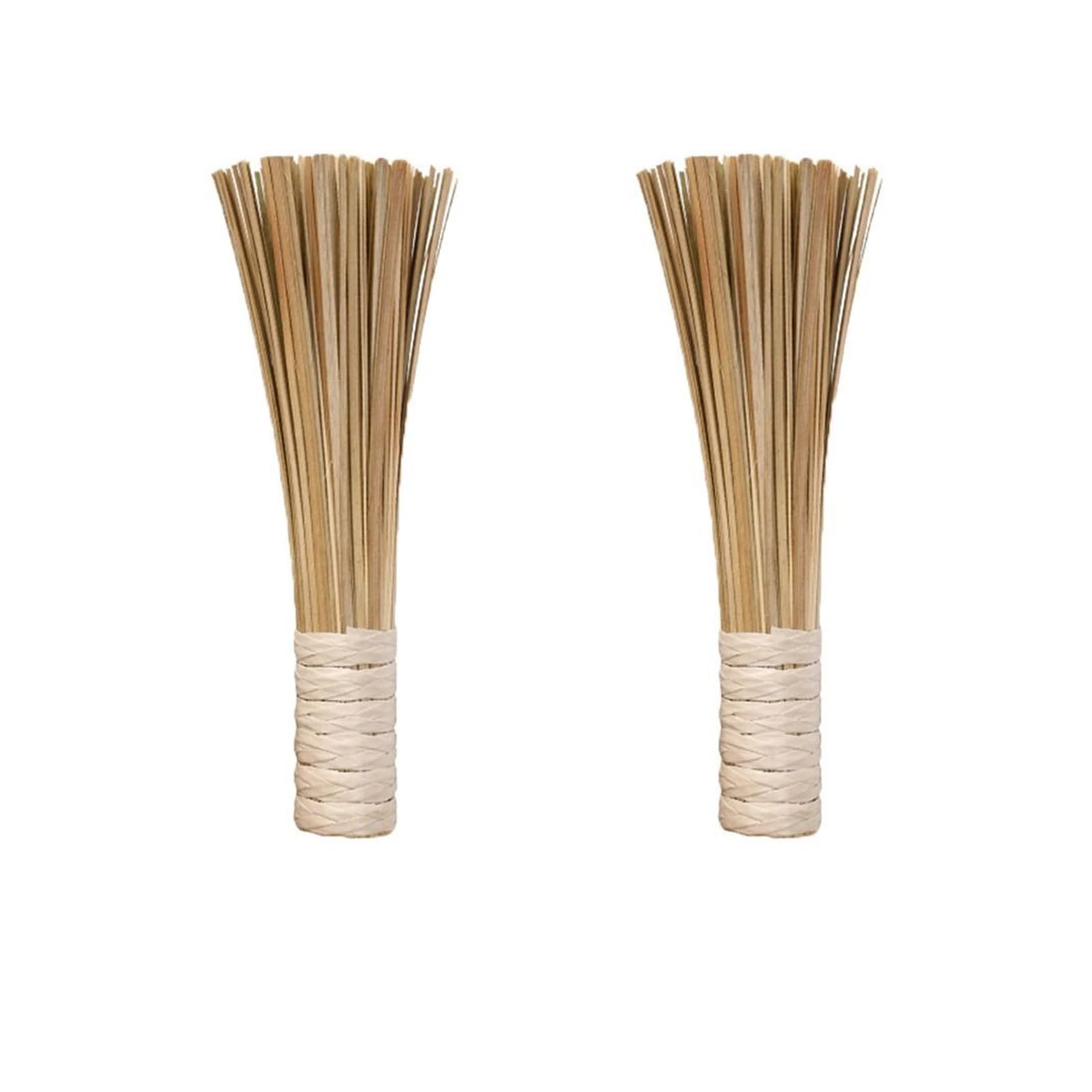 gifthub 2 Pcs 12-Inch Bamboo Wok Brush, Household Multi-Purpose Kitchen Cleaning Brushes Bamboo Pot Scraper Scrubber Dish Pan Brush for Cooking Skillet Grill Utensils