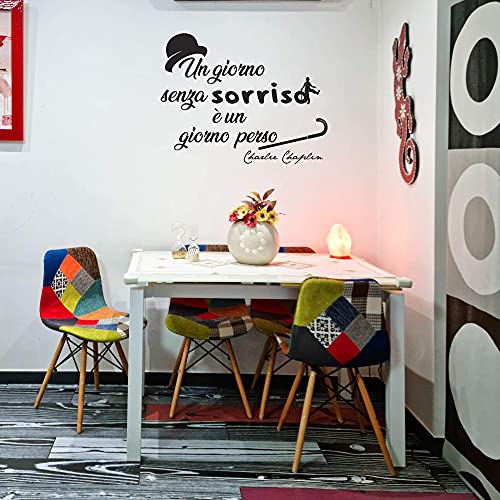 ZHANGBING Citation de Charlie Chaplin - Un Jour sans Sourire est Un Jour Perdu - Sticker Mural pour Salon ou Chambre - Noir 70 x 50 cm