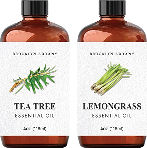 Brooklyn Botany Tea Tree Essential Oil & Lemongrass Essential Oil Set – 100% Pure & Natural – 4 Fl Oz Therapeutic Grade Essential Oil With Glass Dropper - Essential Oil For Aromatherapy And Diffuser #TOP22
