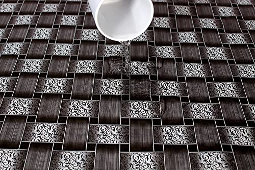 Image of The Furnishing Tree Square Shaped WxL 48x48 Inch Center Table Cover Basketweave Pattern Grey, Waterproof PVC