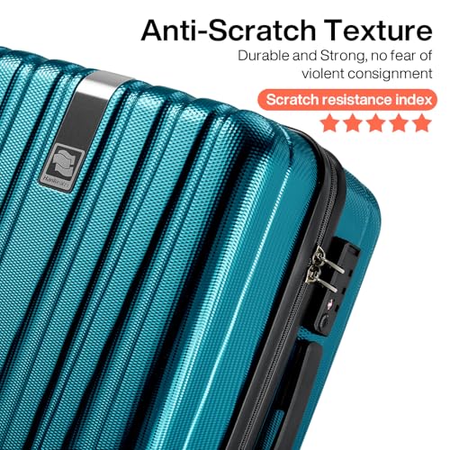 Image of Hanke 24 Inch Luggage Suitcases With Spinner Wheels Lightweight PC Hard Shell Rolling Suitcase With Travel Lock,Checked-Medium 24-Inch(Caribbean Blue)