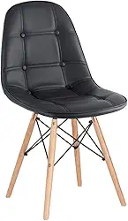 Loft7, Cadeira Charles Eames Eiffel, Assento Estofado Botonê, Pés Em Madeira Clara E Elegante Versátil Sala De Jantar Cozinha Cafeteria Quarto, Preto