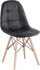 Loft7, Cadeira Charles Eames Eiffel, Assento Estofado Botonê, Pés Em Madeira Clara E Elegante Versátil Sala De Jantar Cozinha Cafeteria Quarto, Preto