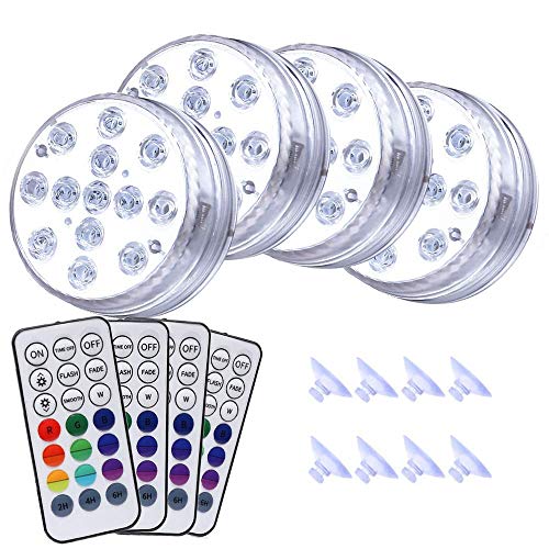 Pool Lights, Submersible LED Lights with Magnet and Suction Cups, RF Remote Pool Lights, 13 LEDs IP68 Waterproof, Underwater Timing with Pool Light, 3.35 Inch (4 Pack)