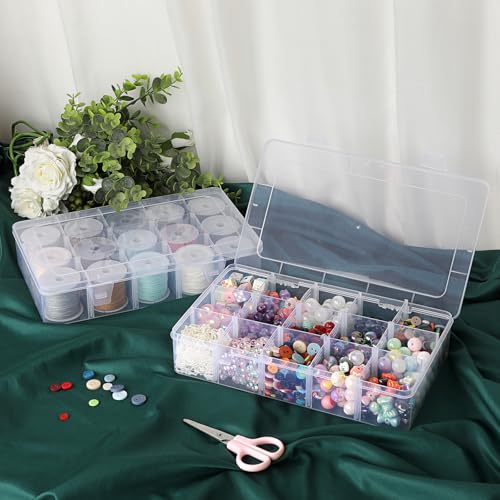 Image of BTSKY 2 PCS Plastic Washi Tape Organizer, Adjustable 15-Grid Compartment Washi Tape Storage Case, Clear Sticker Storage Box for Scrapbook Organizers and Storage, Universal Jewelry Box Bead Organizer