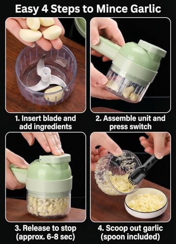 Image of Multi functional electric vegetable slicers，4-in-1vegetable cutter, garlic chopper mini, garlic food processor, electric wireless food slicer