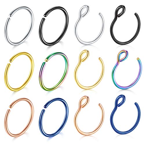 MODRSA Surgical Steel Fake Nose Hoop Ring Faux Clip On Nose Ring Set Non-Piercing Septum Nose Rings Unisex 20 Gauge 5/16