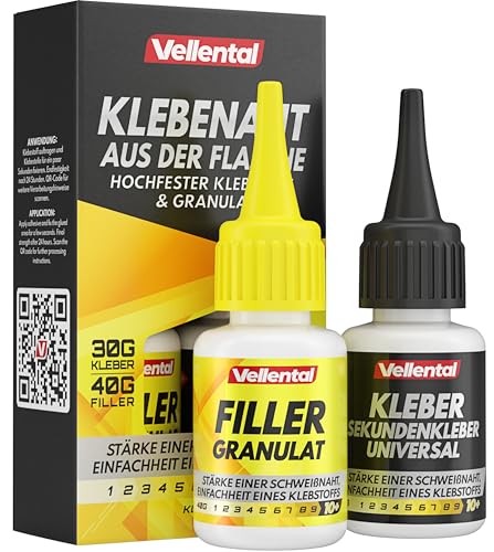 Klebenaht aus der Flasche - 2K Sekundenkleber extra stark mit Filler (XXL Packung) -...