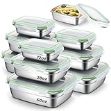 Exclaith 9 PCS Stainless Steel Food Storage Containers with Lids, Leak Proof Airtight Lids Lunch Containers, Dishwasher & Freezer Safe