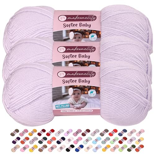 Image of Makromecity Softee Baby Yarn,%100 Premium Anti-Pilling Acrylic, 3.5 Oz, 273 yd (100gr /250 mt), Soft Yarn for Crocheting and Knitting (Light Grey, 3 Skeins)