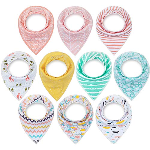 10-Pack Baby Bandana Bibs Upsimples Baby Girl Bibs for Drooling and Teething, Super Absorbent Bibs Baby Shower Gift - Ripple Set