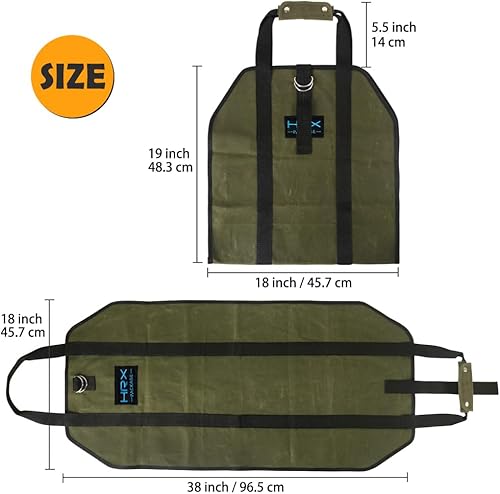 Miniatura 7 de HRX Package Bolsa Transportadora de Leña de Lona Encerada, Tote Resistente al Agua para Troncos, Bolsa para Transportar Madera con Asas para Viajes