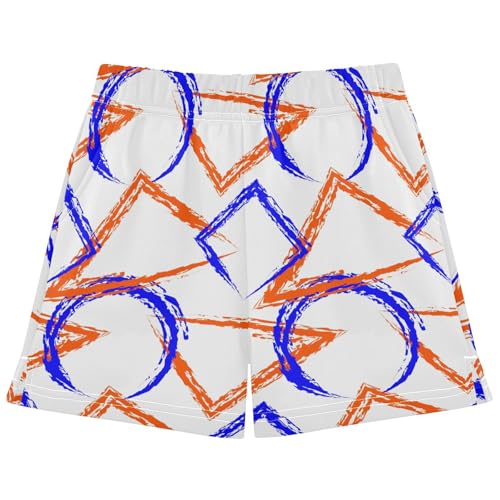 pnyoin Girl's Shorts Geometric Triangles Circles Athletic Running Shorts with Pockets Size 7-8t Multi