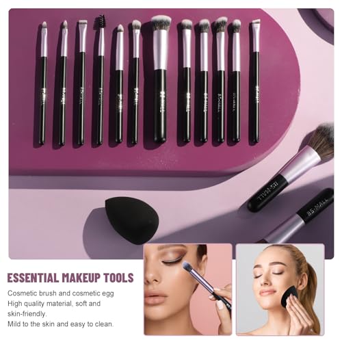 Image of BS-MALL 14 Pcs Makeup Brushes Set with 1 Pcs Makeup Sponge - Essential Foundation Powder Concealers, Eye Shadows, Blush Makeup Brushes with Travel Makeup Case (Purple)
