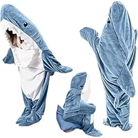 Ambitelligence Shark Blanket Hoodie Onesie for Adults and Kids, Cozy Flannel Wearable Shark Blanket Costume Sleeping Bag Grey
