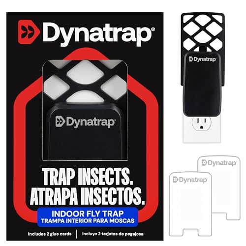 Dynatrap DT3007 Indoor Plug-in Fly Trap for Flies Fruit Flies Moths Gnats and Other Flying Insects - 1 Black Device + 2 Glue Cards