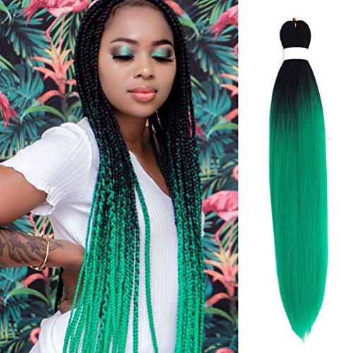 Ombre Green Pre Stretched Braiding Hair Braid Crochet Green Synthetic Hair for Braiding 6 Packs Braiding Hair Hot Water Setting 24 Inch Yaki Texture Braiding Hair