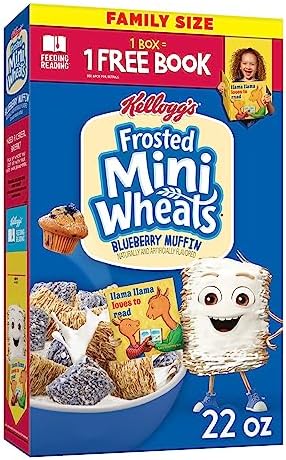 Kellogg's Frosted Mini-Wheats Cold Breakfast Cereal, High-Fiber, Whole Grain, Family Size, Blueberry Muffin, 22oz Box (1 Box)