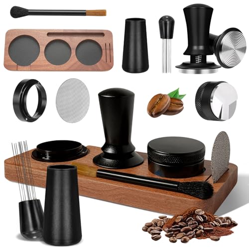 Aurablend 51mm Espresso Zubehör 7tlg. Set inkl. WDT Tool 51mm Tamper Distributor Dosierring & Tamperstation für Siebträgermaschinen | Step-by-Step Barista Set aus Edelstahl für Café und Espressobar