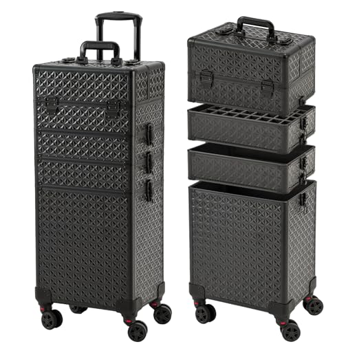 Leeora&Leekoo Portable Multi-Storey Nail Case for Nail Tech Organizer - Wheels Makeup Case Organizer Cosmetic Case Makeup Train Case Make Up Case (Black)