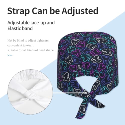 Image of Adjustable Working Cap Breathable Unisex Women Men Elastic Bandage Tie Back Hats Scrub Nursing Doctor Surgeon Cap