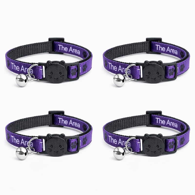 Worded Cat Collars – Please Do Not Feed Me, I Am Microchipped | Safe Quick Release Breakaway Buckle | Zacal Cat Collars (Pack of 4, Purple, I Am New To The Area)
