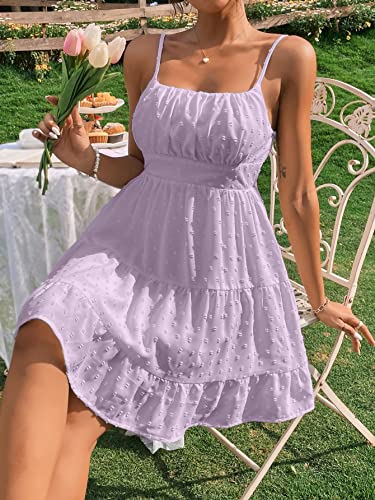 Image of Floerns Women's Swiss Dots Sleeveless Ruched Bust Ruffle Hem Cami Short Dress