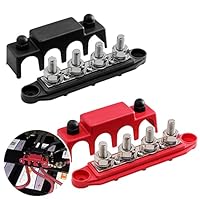 PACEWALKER 2PCS 250A Sammelschienen Verteilerblock BusBar Box mit 4 x M8 Anschlussbolzen Hochleistungsmodul 12V-48V DC Stromverteilungsblock Erdungsstrom für Auto RV Boat Yacht (Schwarz Rot)
