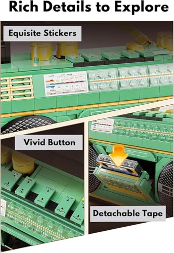 Image of SKY LINE OCEAN Vintage Radio Building Block Toy Set, Creative Retro Radio MOC Model Brick Kit, Openable Cassette Compartment and Movable Antenna, 781 PCS | 6 Months Structural Warranty