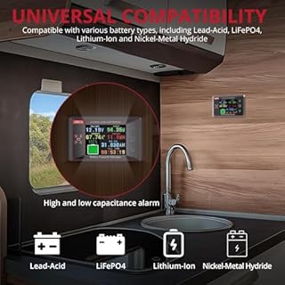 BINTA Monitor batteria shunt 500A 8-100V Schermo a colori da 2,4 pollici per batterie Lifepo4 al litio sigillate gel allagato, retroilluminazione impermeabile monitor batteria con copertura scorrevole