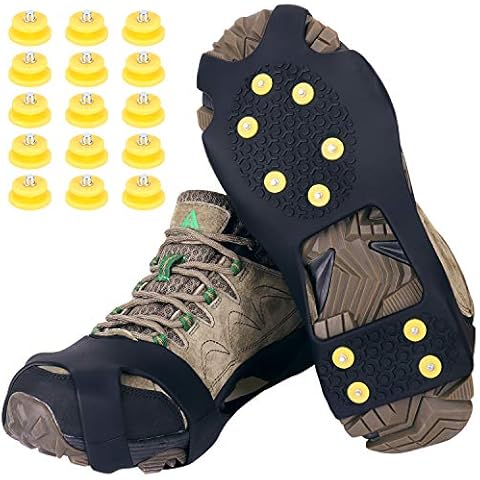 Ice Snow Grips,Anti Slip Winter Ice Grippers Snow Traction Cleats Crampons Spikers Ice Traction Slip on Boots Shoes Cover Fit for Hiking Fishing Climbing With 15-Pack Spare Snow Spikes (Schwarz, M) Cover