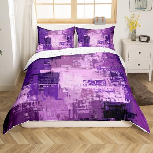 jejeloiu Ombre Purple Purple Abstract Duvet Cover Toddler Size Modern Bedding Set for Kids Geometric Comforter Cover Teens Decor Buffalo Check Zipper Closure All Season Breathable Lightweight