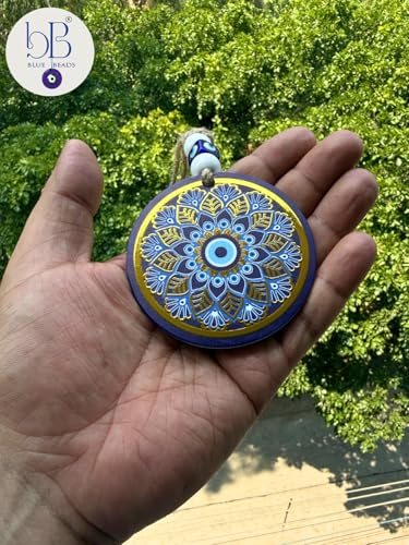 Image of Evil Eye Hanging for Home Decor, Turkish Nazar Wall Hanging, Handcrafted Ceramic Evil Eye Ornament with Jute Rope & Beads, Protection Door Hanging for Entrance, Balcony, Office & Housewarming Gift