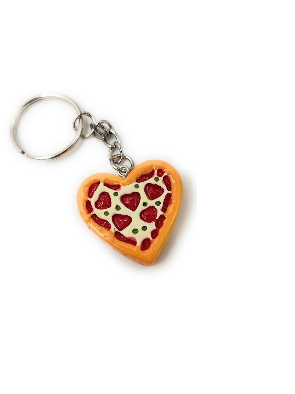 4Trails Heart Pizza Keychain keyring Boyfriend Husband Wife Girlfriend for Pizza Lover Pepperoni Cheese Food Gift