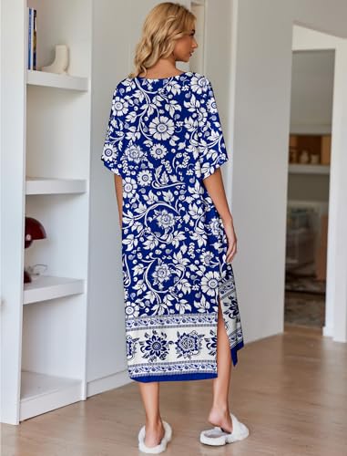 Image of Ekouaer Women's Nightgown Short Sleeve Sleepshirt Long Loungewear Casual Maxi Lounge Dress House Dresses with Pockets