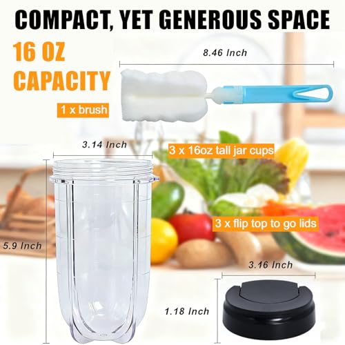 Repuesto Poweka 3 vasos 16 oz con tapa para licuadora miniatura 4
