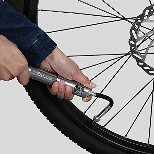 Bomba de bicicleta, Romacci Mangueira de bomba de ar manual de bomba de bicicleta 160 PSI Medidor de