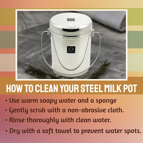 Image of Nyra Stainless Steel Milk Pot /Milk can /Milk Barni /Oil can (with lid and Handle) deep Dabba /Storage Container, Flat Bottom dolu for ghee, Oil, Curd, Grains, pulses /dolchi for Milk -Capacity 3.2Litre
