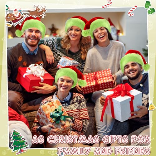 Image of 20 Pcs Santa Hats Bulk Plush Christmas Hats for Adults Women Men Holiday Party Costume(Red and Fluorescent Green)