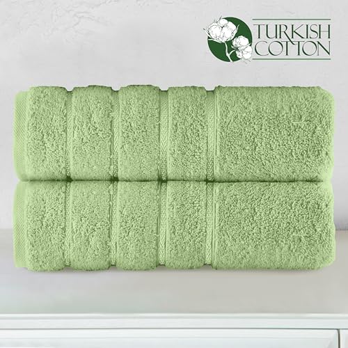 Image of Elegant Comfort 100% Turkish Cotton 4 Lines Viscose Stripe Luxury 2 Pack Bath Towel Set 27 x 54 Inch - Super Soft and Highly Absorbent Premium Hotel Spa Quality Towels for Bathroom Use, Sage