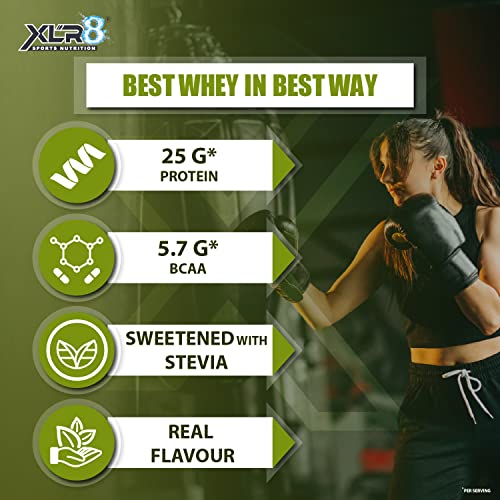 Image of XLR8 Natur Iso Gold Whey Protein Isolate, 25g Protein, 5.7g BCAA, Sweetened with Stevia, VEGETARIAN, ZERO SUGAR, Muscle Support and Recovery. (Gulkand Flavour, 500g)
