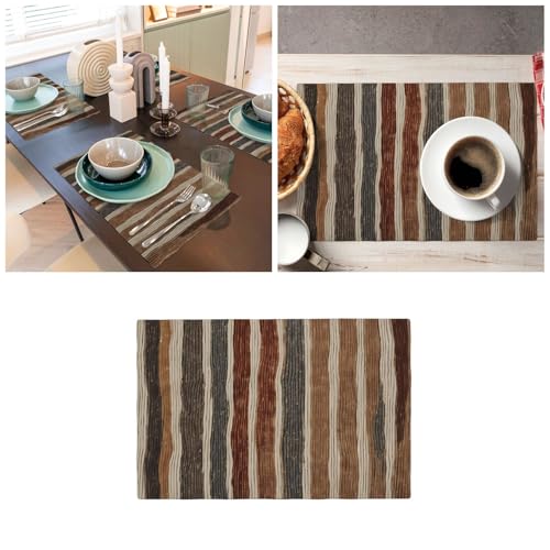 Set de table antidérapant et résistant à la chaleur lot de 4 lavable effet lin à rayures
