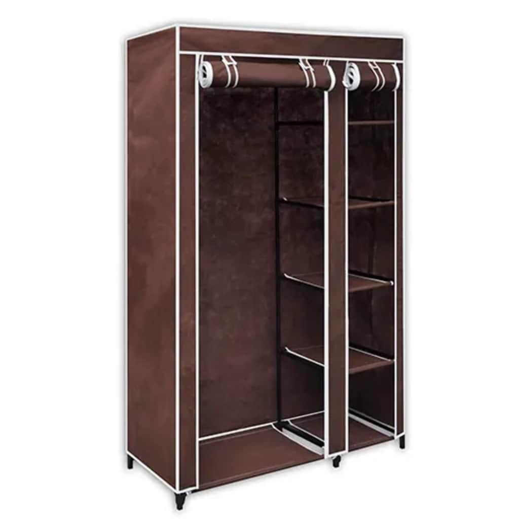 2 STK. Stoffschrank Braun - Mobiler Kleiderschrank aus Vliesstoff mit Reißverschluss, 110 x 45 x 175 cm, Faltbarer Garderobenschrank für Schlafzimmer & Camping