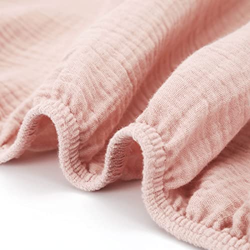 Image of GRSSDER Soft Muslin Crib Sheet 1 Pack, 100% Cotton Crib Sheets for Girls, Fit Standard Crib Mattresses 52 inch x 28 inch Safe and Snug, Blush Pink
