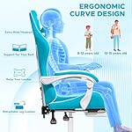 HOFFREE Massage Gaming Chair for Kids Computer Gamer Chair with Footrest and Lumbar Support Reclining PC Game Chair with Headrest (Light Blue+White) - Image 3