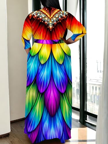 Image of SUZONANA Plus Size Maxi Dresses for Curcy Women Casual Loose 3 /4 Sleeve Long Dress with Belt