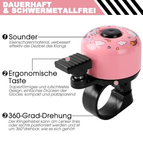 Fahrradklingel Kinder - Mini laut Klingel Fahrrad,Einhorn Dino (A Pink/Einhorn) – Ansicht 5