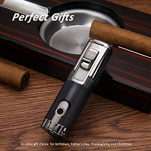 Sigarenaansteker en -snijder Set Zaklampaansteker in geschenkverpakkingen Triple 3 Jet Butaan Oplaadbare Turbo-aansteker met sigarenpunch Sigarenknipper Geschenkset (Zwart) - Afbeelding 6
