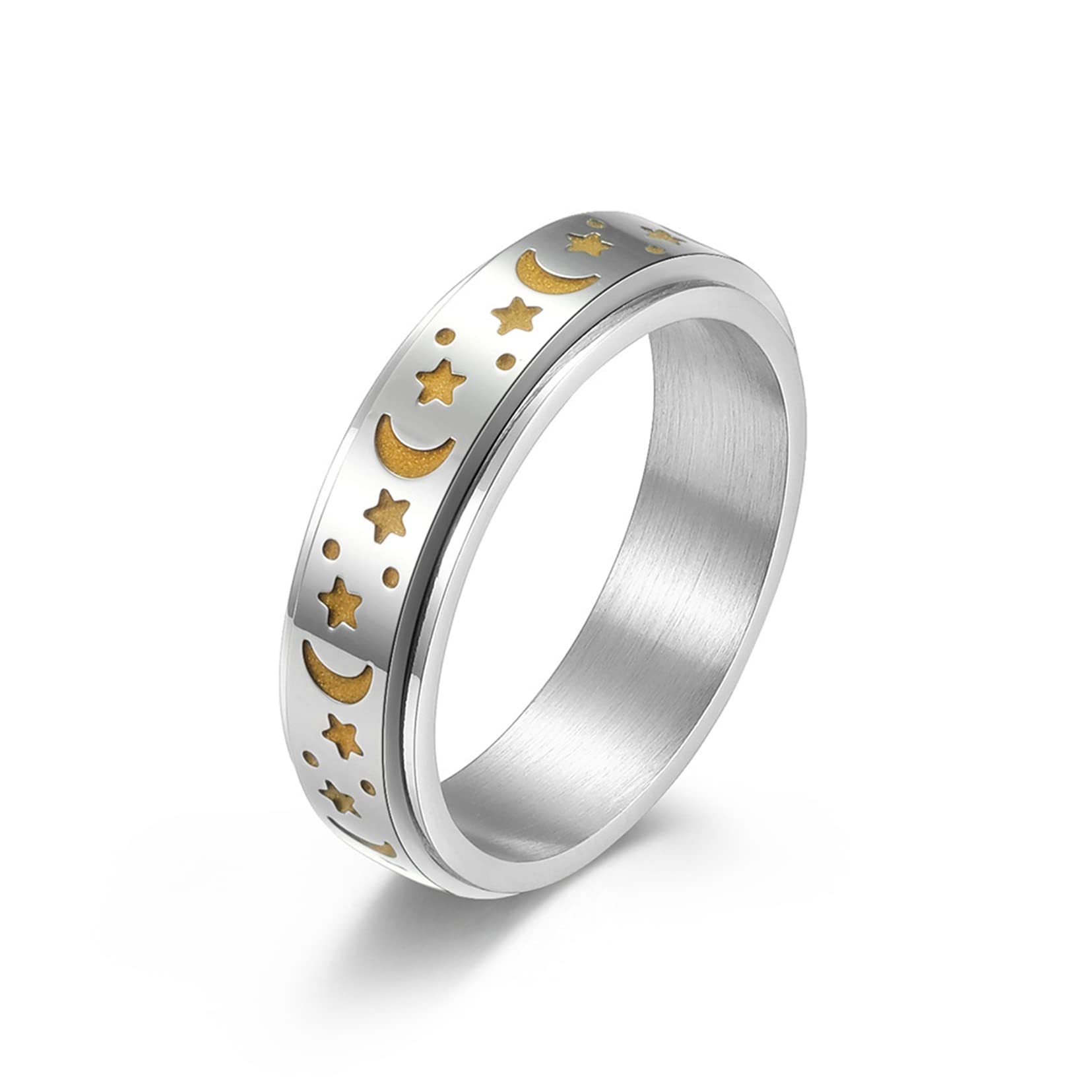 Mhwtty Anillo De Ansiedad De Acero Inoxidable Para Mujeres Y Hombres Anillo Giratorio Fidget