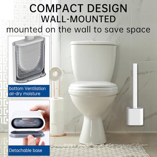 Image of RV Toilet Brush, Grey Toilet Brush Silicone Won't Damage Toilets, Wall Mounted Toilet Brush-Anti-Roll, Anti-Drip Design, Suitable for RV Travel Trailers and Campers, Made by RVers for RVers